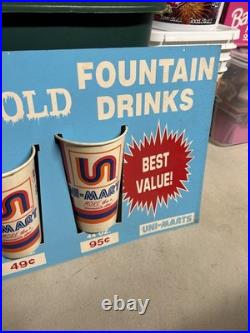 Vintage 1980s Uni-Mart Convenience Store Fountain Soda Cup Size Display Sign