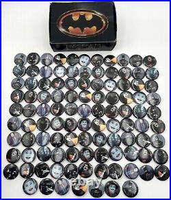 Vintage 1989 Batman Movie Button Pin Pinbacks Box Nicholson Joker Keaton 106 pcs