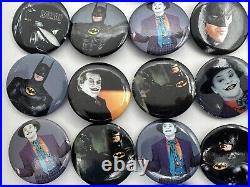 Vintage 1989 Batman Movie Button Pin Pinbacks Box Nicholson Joker Keaton 106 pcs