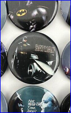 Vintage 1989 Batman Movie Button Pin Pinbacks Box Nicholson Joker Keaton 106 pcs