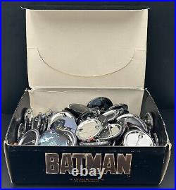 Vintage 1989 Batman Movie Button Pin Pinbacks Box Nicholson Joker Keaton 106 pcs