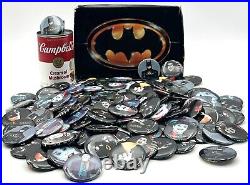 Vintage 1989 Batman Movie Button Pin Pinbacks Box Nicholson Joker Keaton 106 pcs