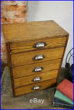 Vintage 5 Drawer Oak Cabinet Hardware store display Tool box jewelry Watches etc