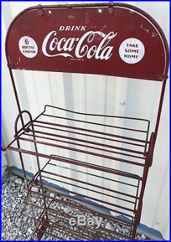 Vintage 50s COCA-COLA Wire Display Store Rack Sign 6-Pack Carton Folding Shelves