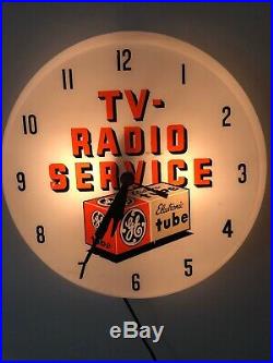 Vintage 50s GE TV Tubes Radio Service Lighted Clock 16 Dualite Works