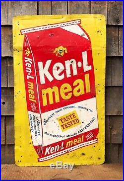 Vintage 50s KEN-L MEAL Dog Food Advertising Sign Animal Feeds Pet Store Display