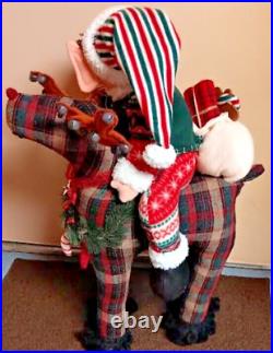 Vintage 90's Christmas Plush Elf Riding Reindeer 32 Store Display