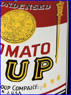 Vintage 90s Campbells Soup Tomato Porcelain Man Cave Store Sign Display Garage