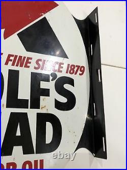 Vintage Advertising 1974 Wolf's Head Oil Double Sided Flanged Sign 024-a-m 4-74