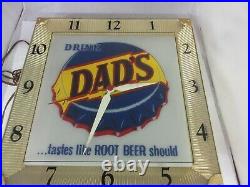Vintage Advertising Dad's Root Beer Square Clock Store Display Working 919-o