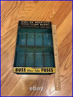 Vintage Advertising Display Case BUSS GLASS TUBE FUSES WHY BE HELPLESS WHEN