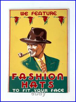 Vintage Advertising Sign We Feature Fashion Hats To Fit Your FaceSign Display