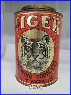 Vintage Advertising Tiger Chewing Tobacco Store Bin Display Storage Tin 734-z
