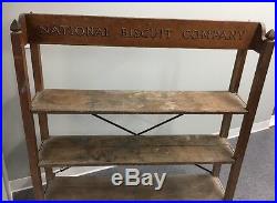Vintage Antique Advertising Oak Display Shelf National Biscuit Company
