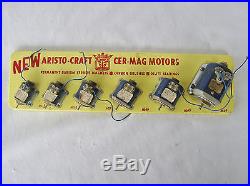 Vintage Aristo-Craft Toy Motor Store Display with 6 NEW Motors, NOS Store Adv Sign