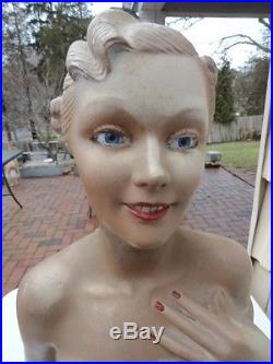 Vintage Art Deco Store Display Plaster Mannequin Bust. Real Glass Eyes