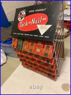Vintage Atlas Tack and Nail Bar wire rack counter display with (65) NOS boxes