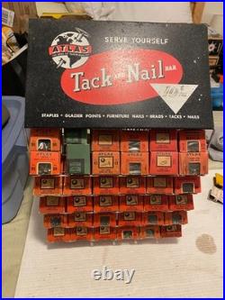 Vintage Atlas Tack and Nail Bar wire rack counter display with (65) NOS boxes