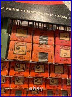 Vintage Atlas Tack and Nail Bar wire rack counter display with (65) NOS boxes