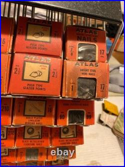 Vintage Atlas Tack and Nail Bar wire rack counter display with (65) NOS boxes