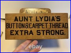 Vintage Aunt Lydia's Button & Carpet Thread Advertising Wood Store Display Box