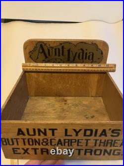 Vintage Aunt Lydia's Button & Carpet Thread Advertising Wood Store Display Box