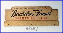 Vintage Bachelors' Friend Guaranteed Sox Store Display Advertising Wood Sign Vintage Bachelors' Friend Guaranteed Sox Store Display Advertising Wood Sign
