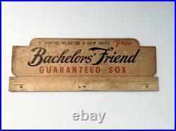 Vintage Bachelors' Friend Guaranteed Sox Store Display Advertising Wood Sign Vintage Bachelors' Friend Guaranteed Sox Store Display Advertising Wood Sign