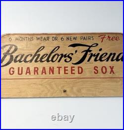 Vintage Bachelors' Friend Guaranteed Sox Store Display Advertising Wood Sign