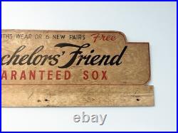 Vintage Bachelors' Friend Guaranteed Sox Store Display Advertising Wood Sign Vintage Bachelors' Friend Guaranteed Sox Store Display Advertising Wood Sign