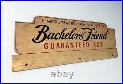 Vintage Bachelors' Friend Guaranteed Sox Store Display Advertising Wood Sign