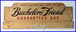 Vintage Bachelors' Friend Guaranteed Sox Store Display Advertising Wood Sign