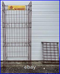 Vintage Bachman Pretzels Advertising Wire Metal Store Display Stand Rack & Sign