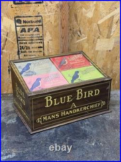Vintage Blue Bird Mans Handkerchief Tin Litho Advertising Display Men's Clothing