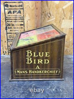 Vintage Blue Bird Mans Handkerchief Tin Litho Advertising Display Men's Clothing