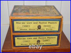 Vintage Blue Jay Corn Plasters Cardboard 2 Drawer Store Display