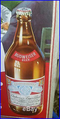 Vintage Budweiser Beer cardboard Litho Sign, quart beer! OLD STORE DISPLAY, L@@k