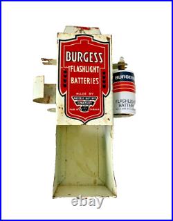 Vintage Burgess Flashlight Battery Advertising Sign Tin Store Display Tester CA