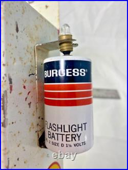 Vintage Burgess Flashlight Battery Advertising Sign Tin Store Display Tester CA