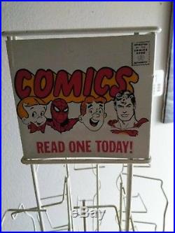 Vintage COMIC BOOK RACK SPINNER Metal Store Display Marvel DC Comics Spider-man