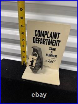 Vintage COMPLAINT DEPARTMENT DUMMY GRENADE TAKE ANUMBER COUNTER TOP DISPLAY SIGN