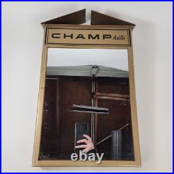 Vintage Champ Hats Store Display Metal Mirror