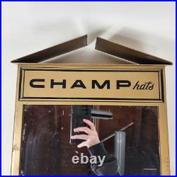 Vintage Champ Hats Store Display Metal Mirror