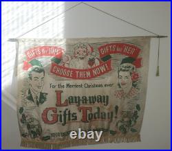 Vintage Christmas Advertising Store Display Banner RARE