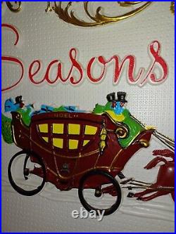Vintage Christmas Store Window Display Signs Seasons Greetings (2) Blow Mold