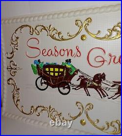 Vintage Christmas Store Window Display Signs Seasons Greetings (2) Blow Mold