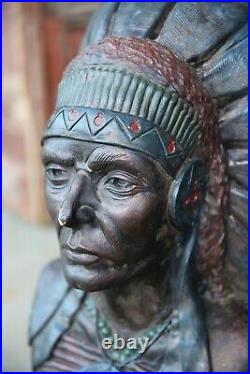 Vintage Cigar Store Indian Store Display Native American Head Bust Statue