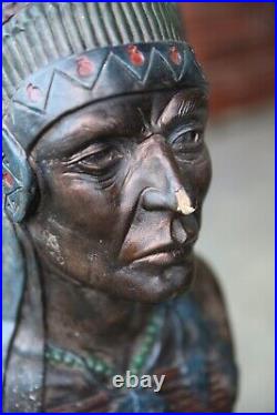Vintage Cigar Store Indian Store Display Native American Head Bust Statue