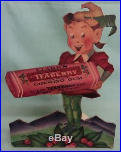 Vintage Clarks Teaberry Chewing Gum Easel Back Sign 1934 Country Store Display