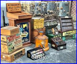 Vintage Clarks Thread Cabinet Black Metal Store Display Cabinet & Wood Spools